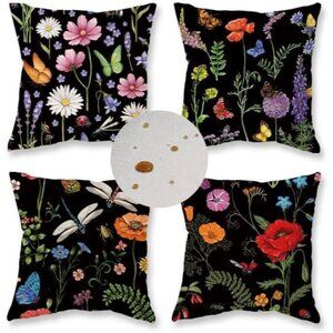 Outdoor Waterproof Spring Summer Pillow Covers Black Cushion Cases Set of 4